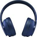 Een donkerblauwe, inklapbare PowerLocus over-ear koptelefoon.