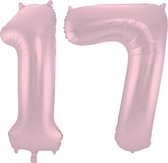 De Ballonnenkoning - Folieballon Cijfer 17 Pastel Roze Metallic Mat - 86 cm