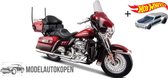 Harley Davidson FLHTK Electra Glide Ultra Limited 2013 (Rood) 1/12 Maisto  + Hot Wheels Miniatuurauto + 3 Unieke Auto Stickers! - Model auto - Schaalmodel - Modelauto - Miniatuur autos - Spee