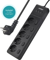 Voomy Stekkerdoos met Schakelaar - 3 USB Poorten - 5 Stopcontacten - Zwart