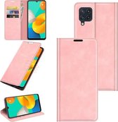 Voor Samsung Galaxy M32 Retro-skin Business Magnetische Suction Leather Case met Houder & Kaartsleuven & Portemonnee (Roze)