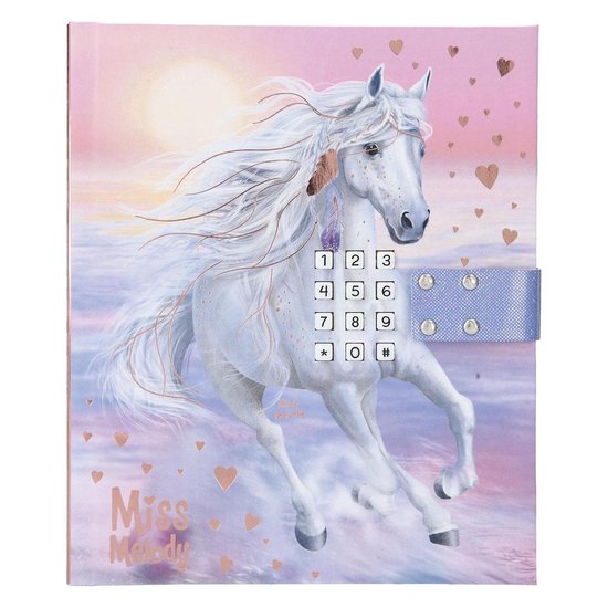 Depesche Miss Melody 13237 dagboek met cijfercode en geluid, blauw en paars, met paardenmotief en 80 kleurrijke gelinieerde en geïllustreerde pagina's