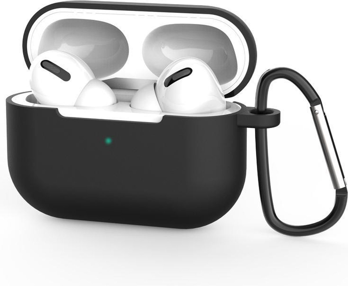 Beschermhoes met riemclip voor Apple Airpods Pro - Zwart - Siliconen case geschikt voor Apple Airpods Pro