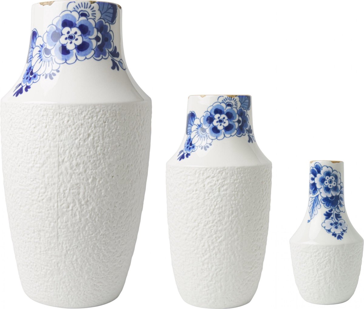 Heinen Delfts Blauw Vazenset Blauw Bloesem - Porselein - 3 hoogtes - set van 3 Delfts blauw