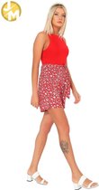 Damesshort met bloemenprint | met zak | 100% Viscose | Kleur: Rood |Maat: L