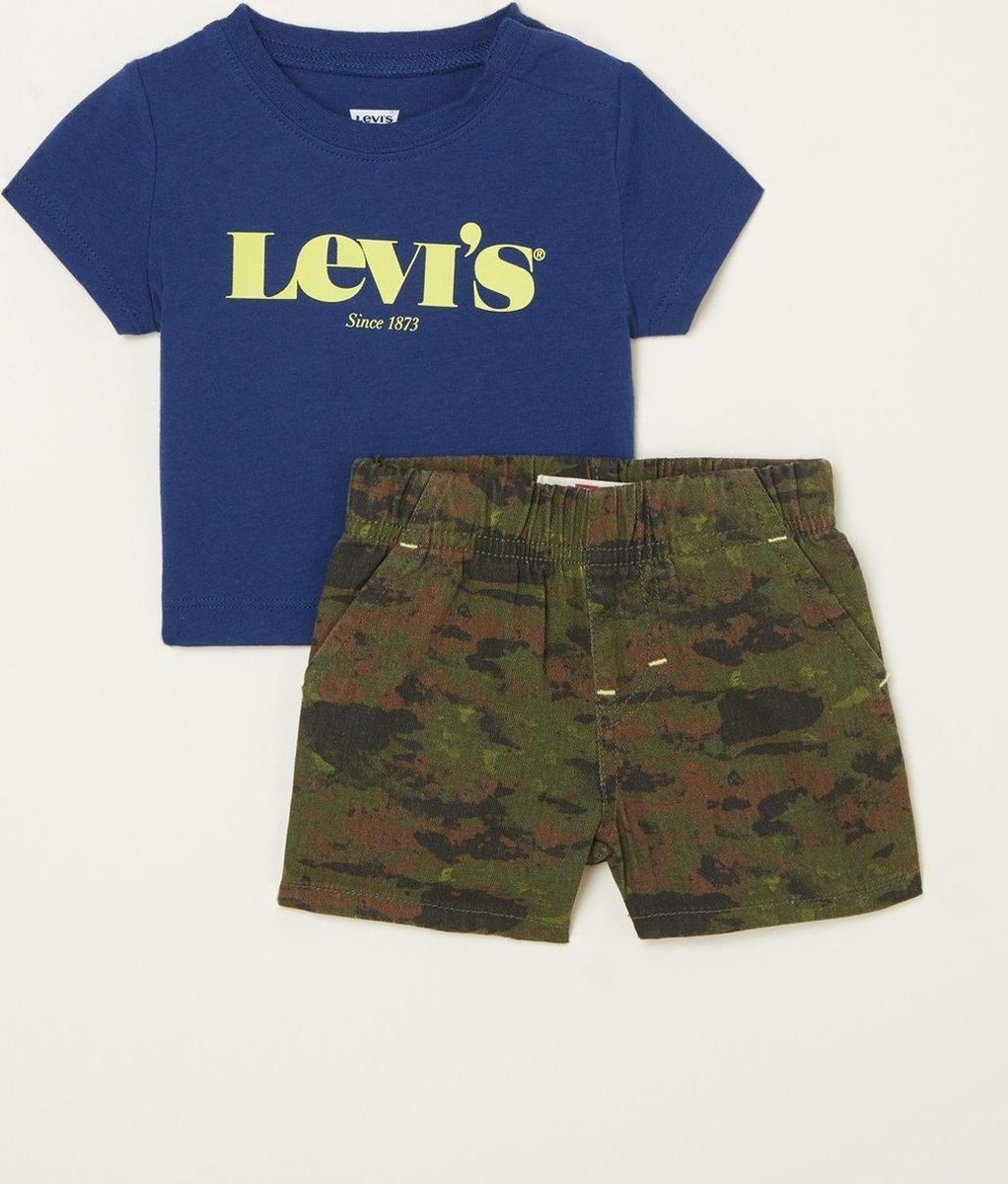 Levi’s Babyset met T-shirt en korte broek Blauw