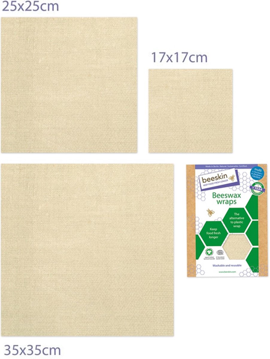Goedkoopste Beeskin Bijenwasdoeken Set - Small, Medium en Large - Natural print