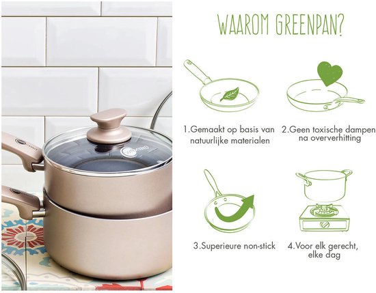 GreenPan Cambridge Koekenpan 28cm - PFAS-vrije antikleeflaag – Koekenpan inductie - Keramische koekenpan – Ovenbestendig tot 160°C – Koudgrepen - Brons