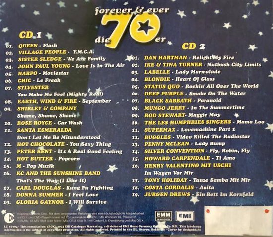Boek met twee CD's getiteld "Forever & Ever: Die 70er", met songtitels.