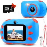 Kindercamera - kinderen digitale camera camera voor jongens meisjes 1080p fotocamera Beste kerst verjaardag geschenken speelgoed voor 3 tot 12 jaar met 2 inch scherm 32G TF-kaart (blauw)- (WK