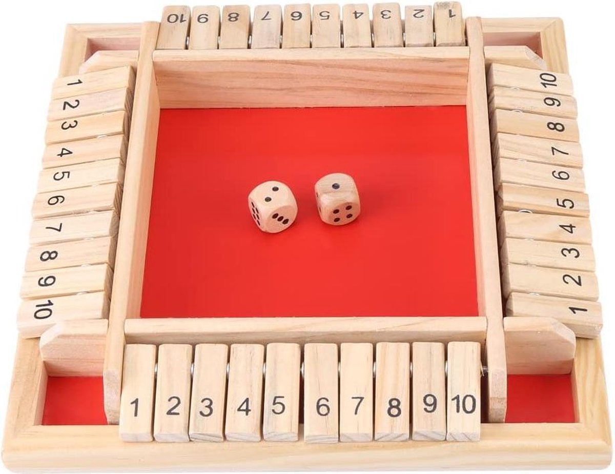 Sluit de doos - Zinaps Onbekend 4 Speler Sluit de doos Dice Game Educatief Houten Number Board Family Traditional Game Drinken Cube Toy Classic Table game voor leernummers- (WK 02127)