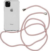 iPhone 12 Pro Max hoesje transparant met rosé koord shock proof case