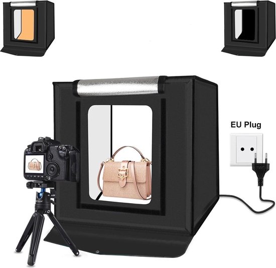 Foto: Puluz professionele fotostudio set 80x80x80cm 2x led verlichting 3 kleuren achtergronden fotostudio box draagbaar