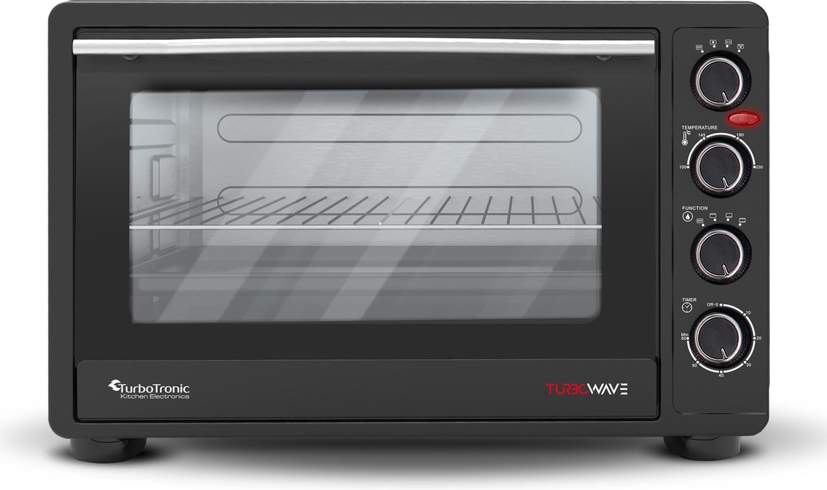 TurboTronic Mini four avec chaleur tournante, 60 l, noir, 2200 W, mini four  à pizza, tournebroche, minuterie, éclairage intérieur, double vitrage