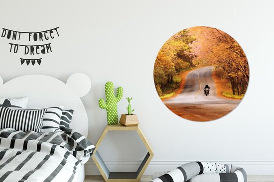 WallCircle® - Behangcirkel 100x100 cm - Muurstickers Motor - Weg - Herfst - Muurcirkel woonkamer - Wandcirkel slaapkamer - Kamer decoratie zelfklevend - Muurdecoratie accessoires XXL