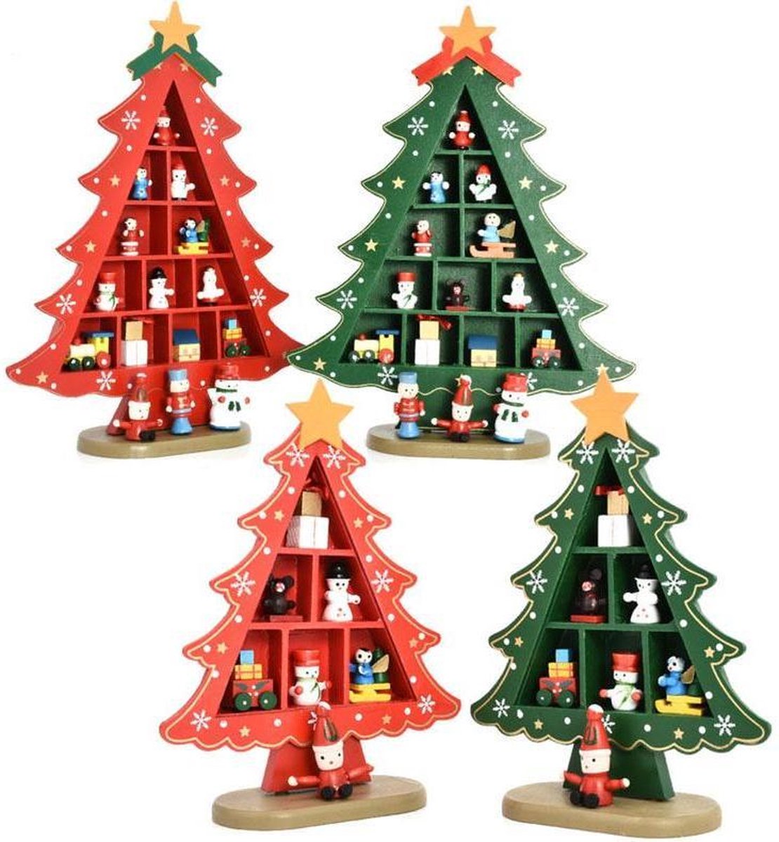 Kerst Decoratie Houten Kerstboom Groen 19 x 25 cm bol