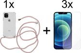 iPhone 13 hoesje transparant met rosé koord shock proof case - 3x iPhone 13 screenprotector