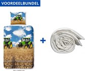 Dekbedovertrek voor Kinderen - Eenpersoons - 140x200/220cm - Inclusief 1 Kussensloop - 100% Versterkt Katoen - Farmer Boerderij + Wasbaar Microfiber Dekbed - 140x220cm - Wit