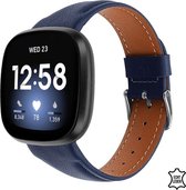 Q-DESYN Fitbit Versa 3 - Fitbit Sense bandje - Leer - Blauw - S