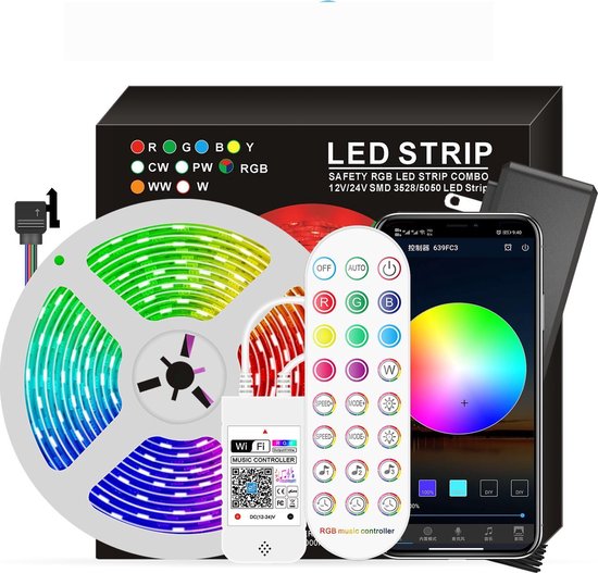 Sunbird WIFI Smart SMD 5050 RGB led strip - 5m - Set RGB - kleuren - Incl afstandbediening - Fuegobird
