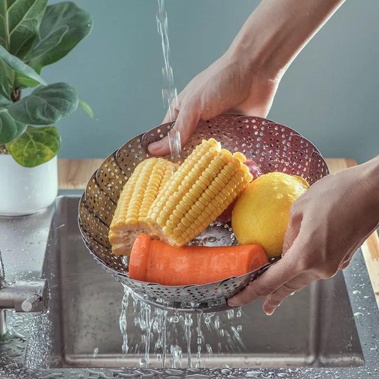 RVS Stoomrek- Stoommand Pan- Groentenstomer - Verstelbaar - stoominzet - Stoombloem- steamer basket- voor groenten/vegetables