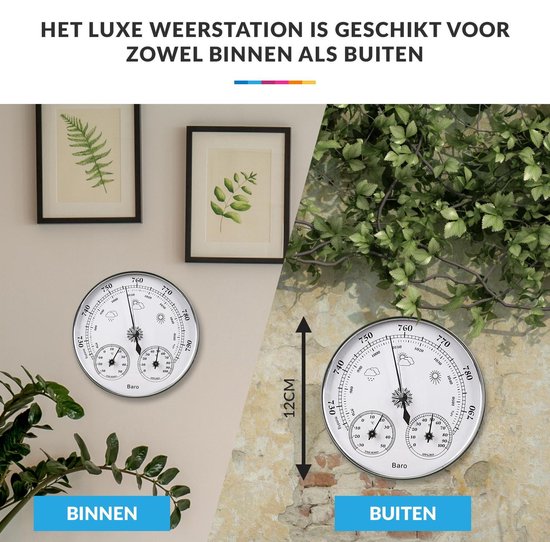 Station météo baromètre de Luxe avec thermomètre hygromètre en Messing de couleur argent - pour intérieur et extérieur