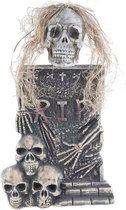 Halloween - Horror kerkhof decoratie grafsteen skelet met licht 85 x 46 cm - Halloween feestdecoratie en versiering