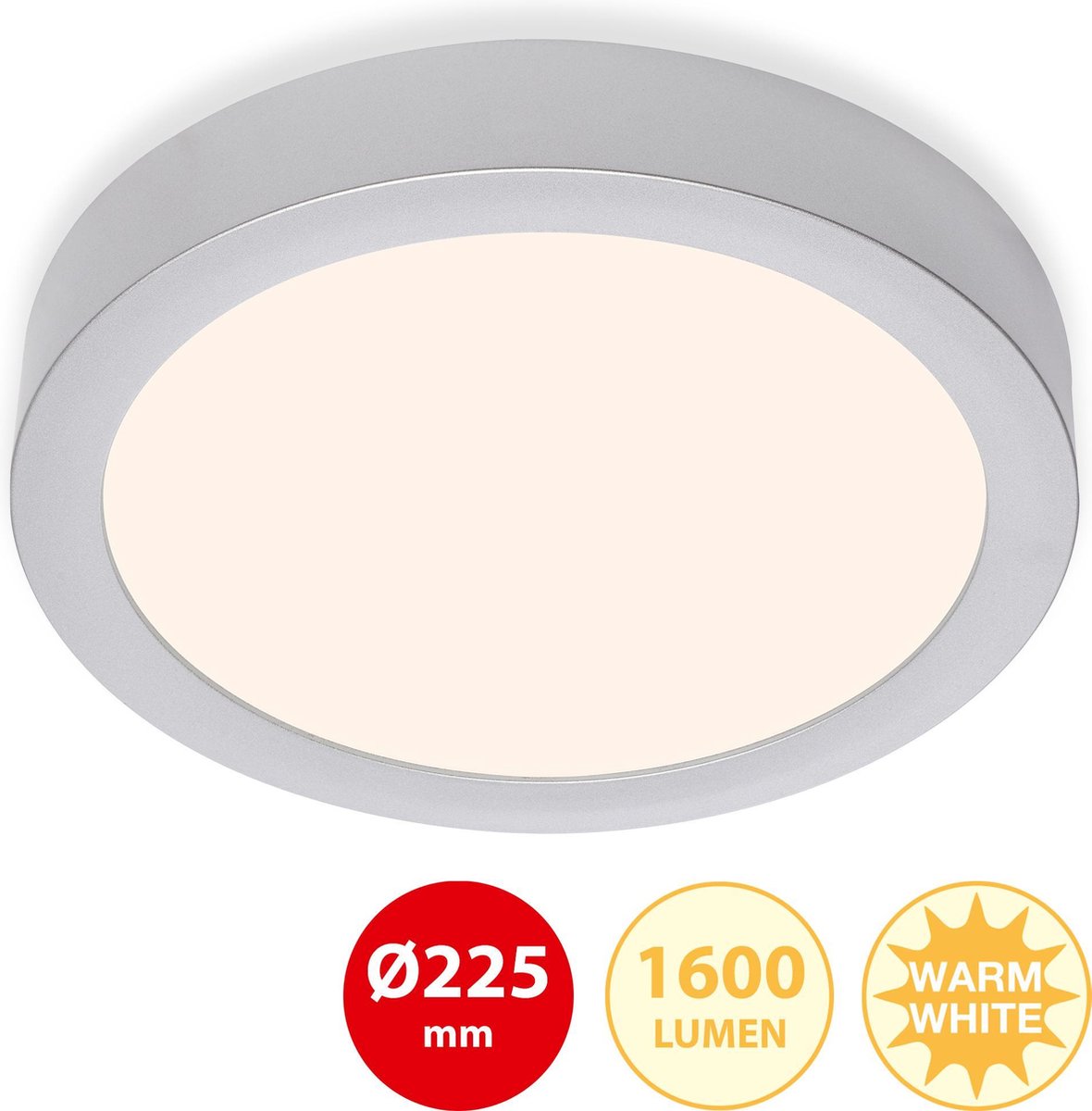 Briloner Leuchten - LED opbouwlamp, plafondlamp 16,5W, 1.600 lumen, 3.000 Kelvin, rond, chroom mat