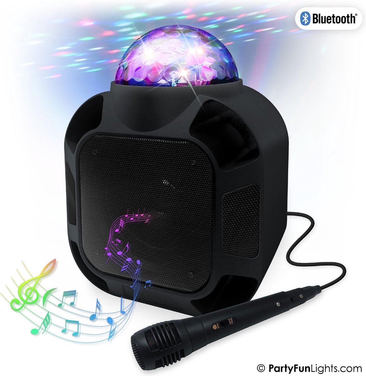 Enceinte de fête karaoké Bluetooth avec microphone, effets lumineux et  poignée de transport - PartyFunLights