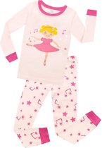 Elowel - Meisjes Pyjama 2 Delig, 100% Katoen, Comfortabel, Slim fit Broek | 10 Jaar | Ballerina van de dans