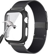 DrPhone APX1 - Siliconen Polsband - 44mm Metalen armband + TPU Hoesje - Geschikt voor Apple Watch - Zwart