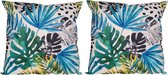 2x Bank/sier kussens voor binnen en buiten gekleurde palm bladeren print 45 x 45 cm - Tuin/huis kussens