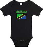 Tanzania baby rompertje met vlag zwart jongens en meisjes - Kraamcadeau - Babykleding - Tanzania landen romper 80 (9-12 maanden)