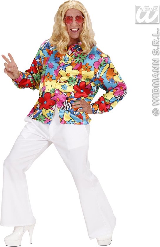Widmann - Hippie Kostuum - Hippie Shirt Man - Multicolor - XL - Carnavalskleding - Verkleedkleding