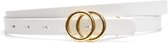 Timbelt 2 cm witte dames riem met dubbele ringen gesp - smalle riem - wit - 100% leer - gouden ringen - Maat 105 - Totale lengte riem 120 cm