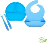 4-delig Baby en Kinderserviesset – Eetset - Siliconen Slab – Vakjesbord – Soft Tip lepel (2stuks) – 100% BPA vrij.