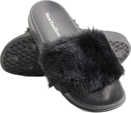 boot kapperszaak fenomeen Damesslippers Fuzzy Fluffy Slides | furry flip flops | Nep bont Slippers  |Faux fur | ... | bol.com