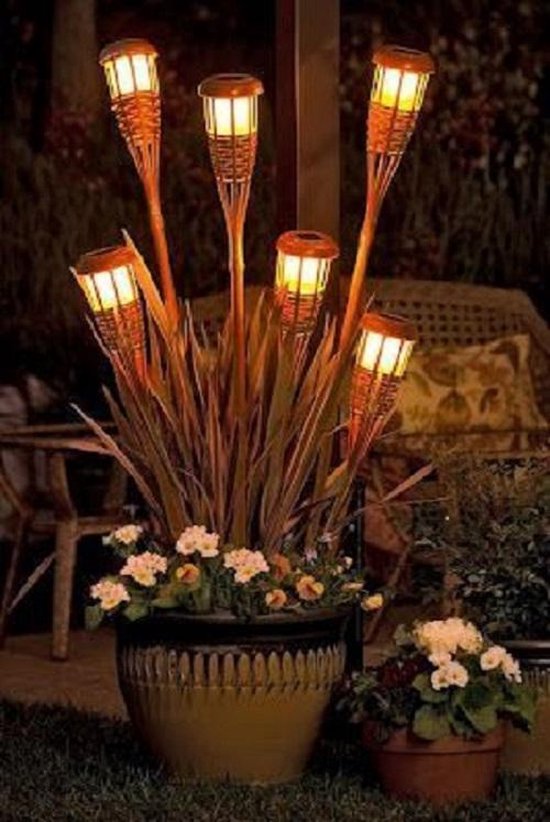 2x torches de jardin en bambou citronnelle avec éclairage LED 76 cm - Anti- moustique -... | bol