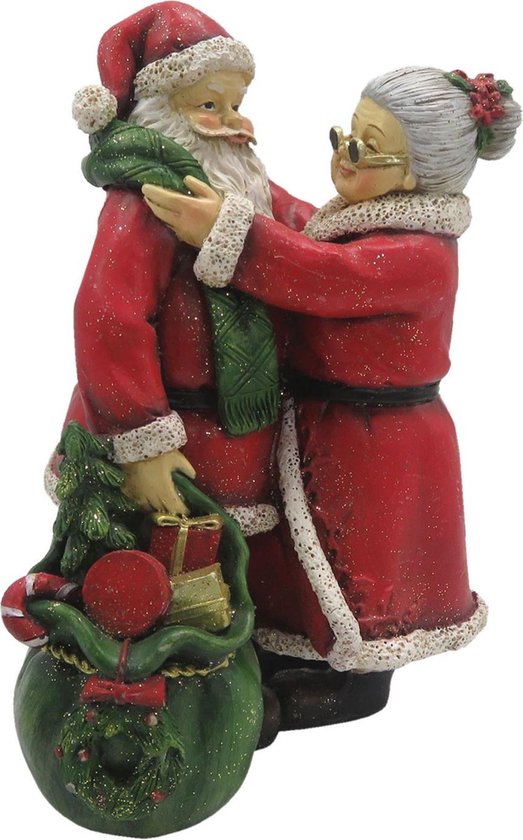 Clayre & Eef Figurine Père Noël 10x10x16 cm Rouge Polyrésine Décoration de Noël