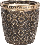 Clayre & Eef Porte-bougie Ø 8x8 cm Marron Verre Métal Fleurs Porte-bougies