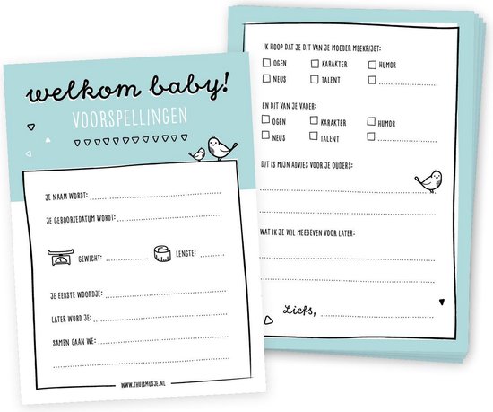 Bol Com Babyshower Invulkaarten Blauw 15 Stuks Baby Voorspellingskaarten Jongen Thuismusje