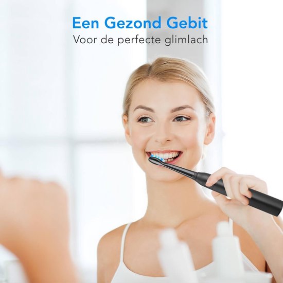LifeGoods Elektrische Tandenborstel - Oplaadbaar - Veilig voor Douche - 4 Opzetborstels - Zwart - LifeGoods