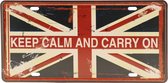 Wandbord – Mancave – Keep Calm and Carry On  – Vintage - Retro -  Wanddecoratie – Reclame bord – Restaurant – Kroeg - Bar – Cafe - Horeca – Metal Sign – Engels bord – Union Jack -