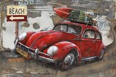 Art 3D métal peinture Volkswagen Beetle - peinture - oldtimer - 120x80 - rouge - salon chambre
