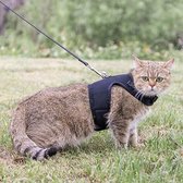 Kattenharnas met leiband | Kattentuigje | Zwart | Halsomvang 10 tot 15 cm | Borstomvang 20 tot 25 cm | Maat S