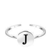 Lucardi Dames Ring alfabet verstelbaar rhodiumplated - Ring - Cadeau - Echt Zilver - Zilverkleurig
