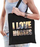 I love horses / paarden tas zwart dames - paarden tas / bedrukte tassen -  cadeau tas / paarden shopper