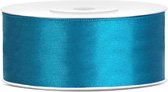 1x Hobby/decoratie turquoise satijnen sierlint 2,5 cm/25 mm x 25 meter - Cadeaulinten satijnlinten/ribbons - Turquoise linten - Hobbymateriaal benodigdheden - Verpakkingsmaterialen