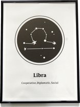 Canvas wanddecoratie sterrenbeeld-Weegschaal- horoscoop-schilderij-zwart-wit-40x30