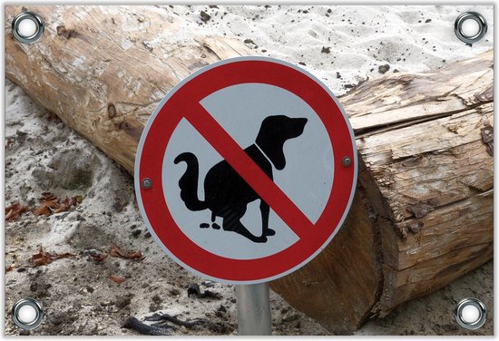 Tuinposter –Bord met Verboden Te Poepen voor Honden– 120x80 Foto op Tuinposter (wanddecoratie voor buiten en binnen)